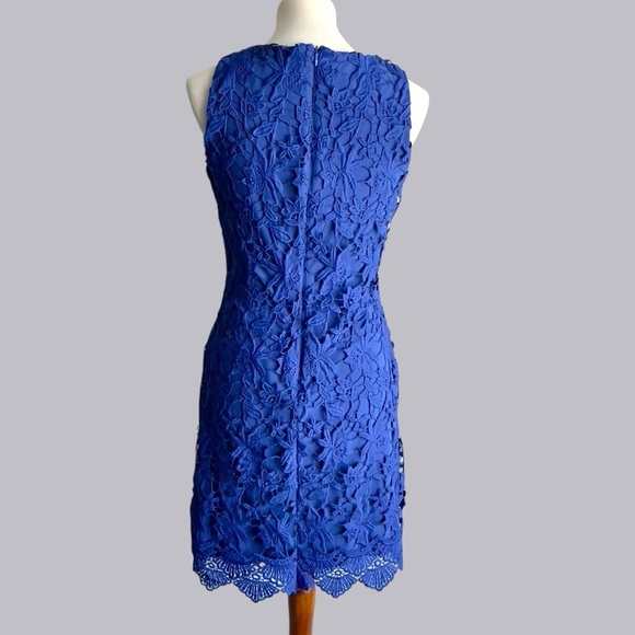 Ralph Lauren Cobalt Blue Floral Overlay Lined Dress Size 4 - Picture 15 of 16